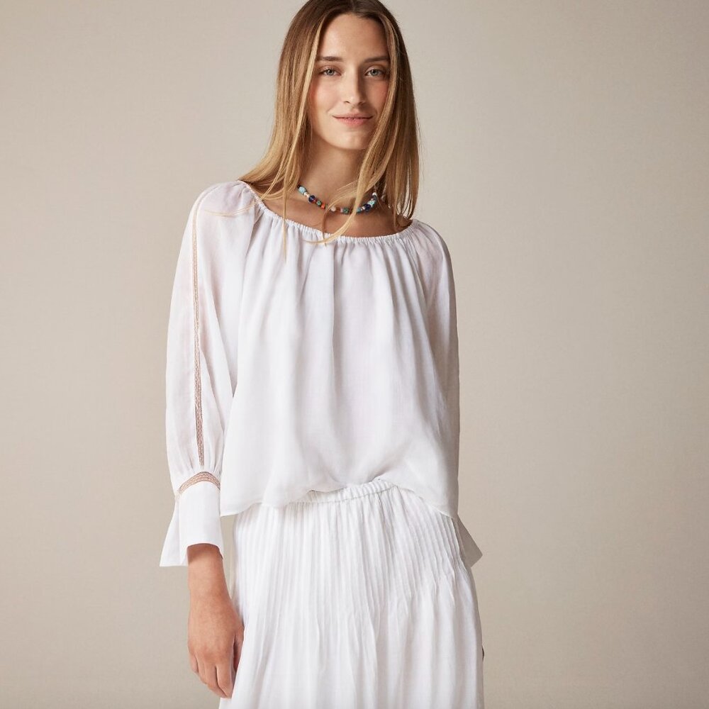 J. Crew Lace-trim gathered top White Size L